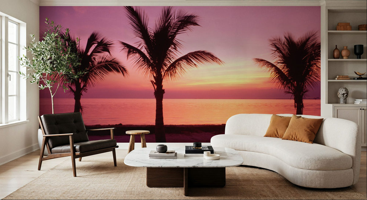 Tropical Twilight Silhouette Mural Wallpaper - Red Tone - room preview 05