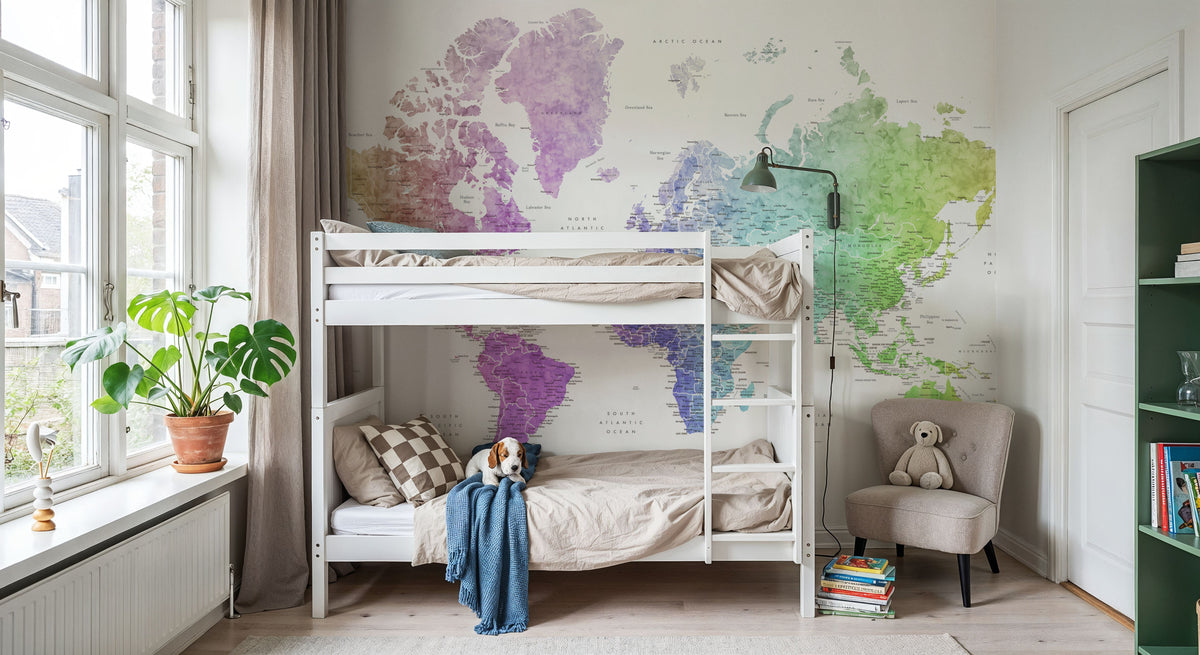 World Map Cities - Jude Mural Wallpaper - room preview 05