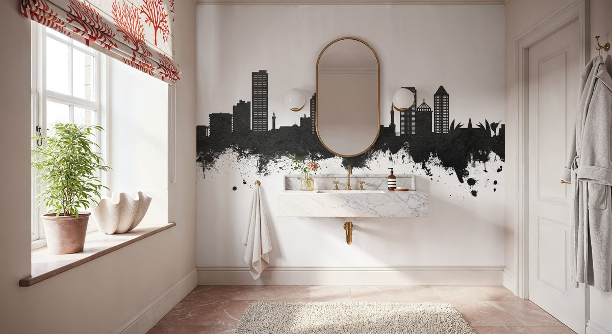 Umm Al Quwain Skyline Black & White Mural Wallpaper - room preview 05