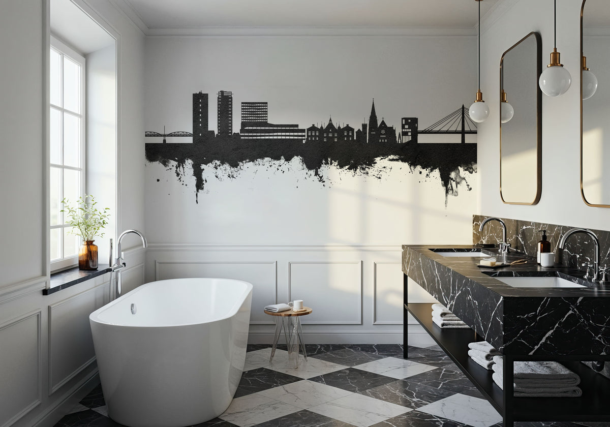 Umeå Skyline Black & White Mural Wallpaper - room preview 05