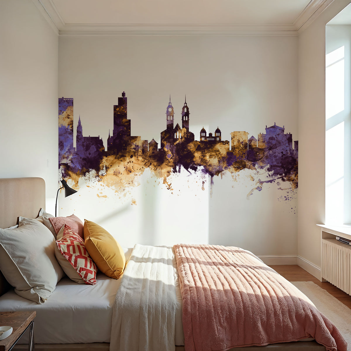 Wintherthur Switzerland Skyline Purple & Gold Mural Wallpaper - room preview 05