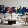 Cedar Falls Iowa Skyline Blue & Bronze Mural Wallpaper - room preview 05