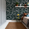 Swirl, White on Dark Foliage Mural Wallpaper - room preview 05