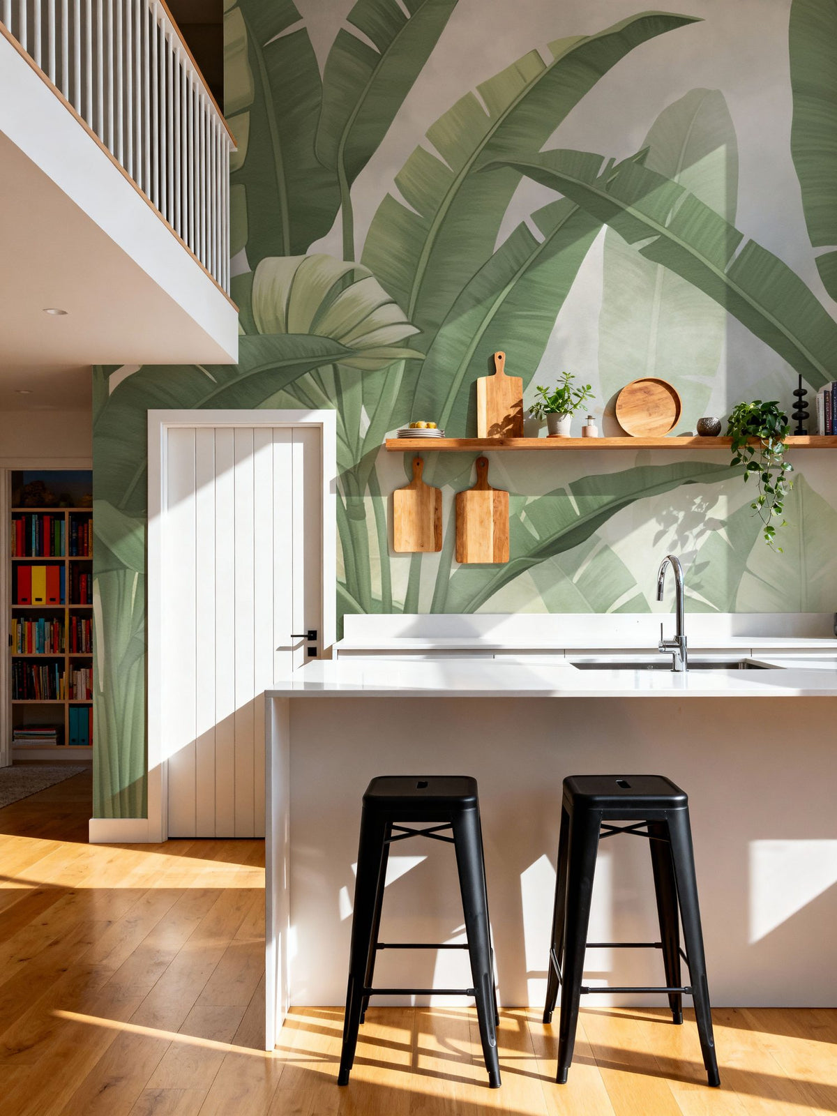 Banana Palms, Muted Green Mural Wallpaper - room preview 05