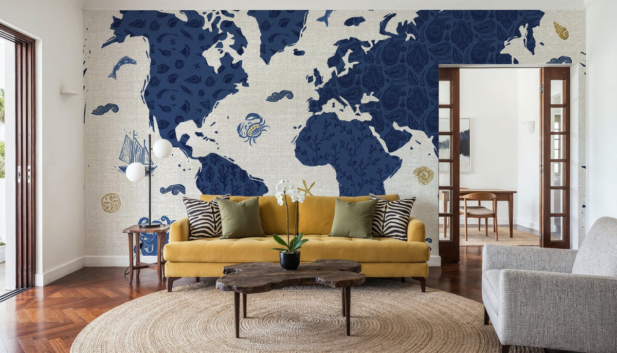 Sea This Map White Mural Wallpaper - room preview 05
