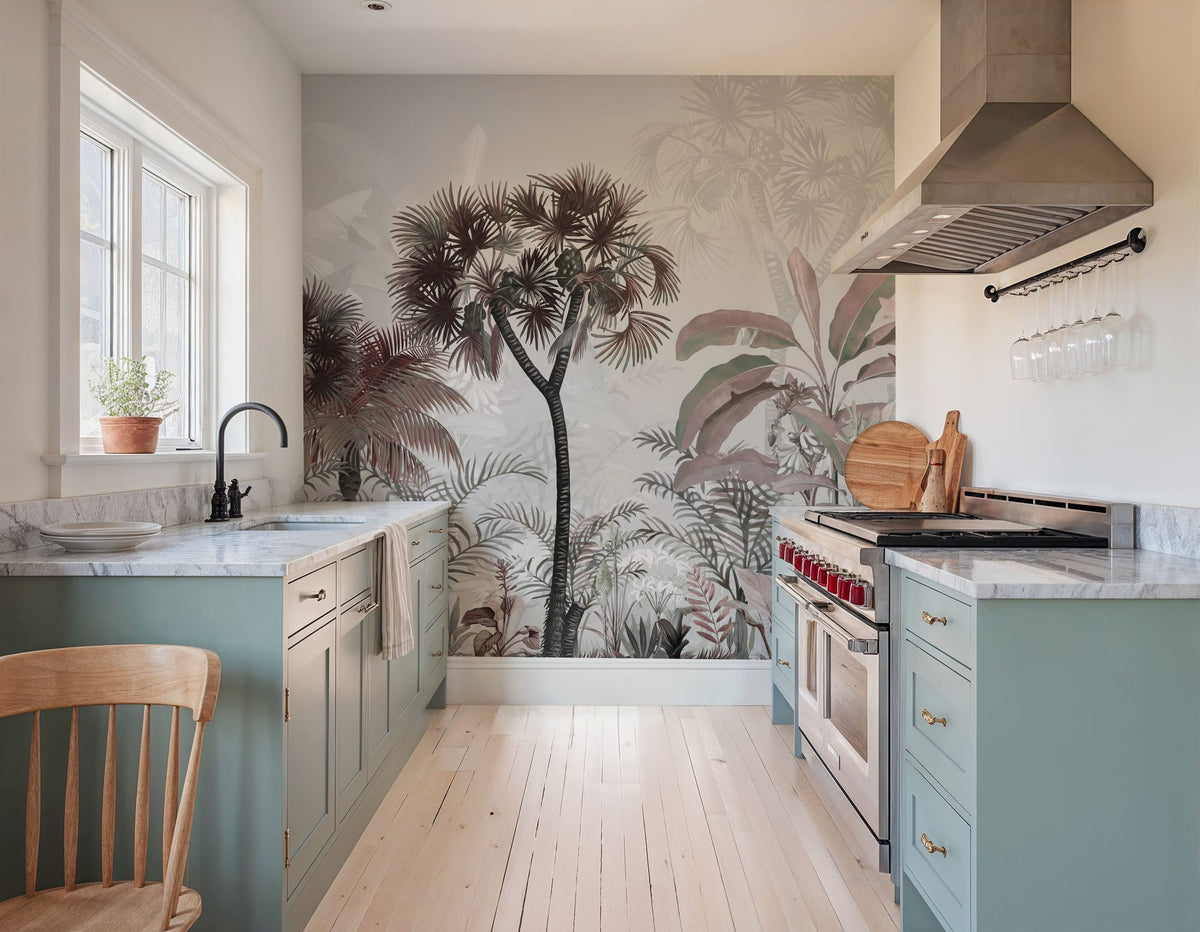 Tropical Forest Strolls Light Blue Mural Wallpaper - room preview 05