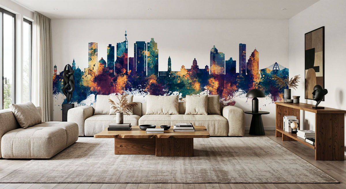 Durban South Africa Skyline Blue & Bronze Mural Wallpaper - room preview 05
