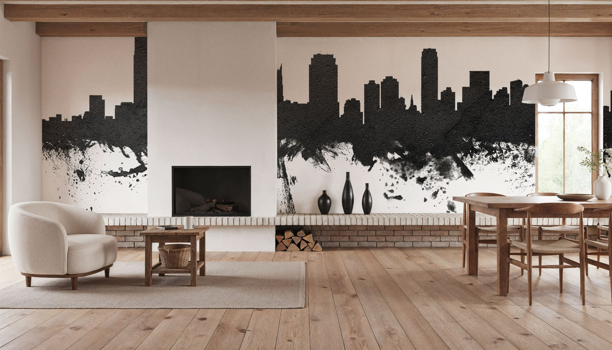 Jersey City New York Skyline Black & White Mural Wallpaper - room preview 05