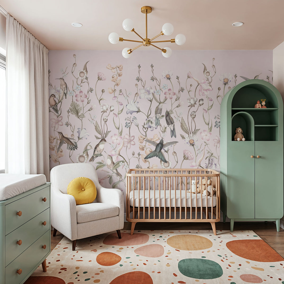 Bird Garden Light Pink Mural Wallpaper - room preview 05