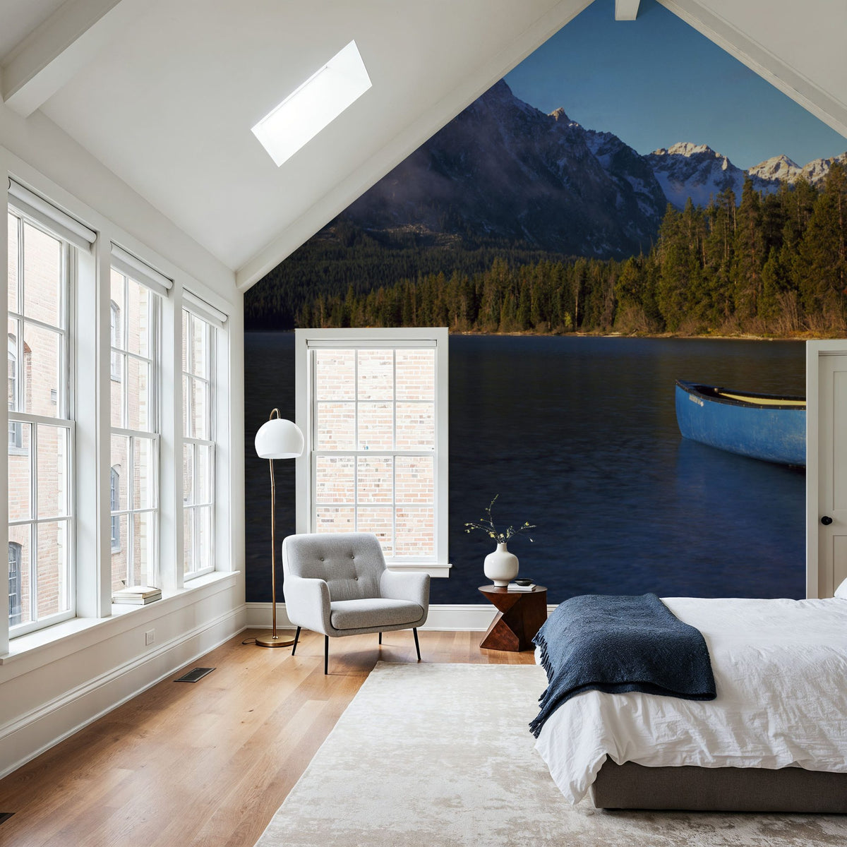Mountain Lake Canoe Mural Wallpaper - room preview 05