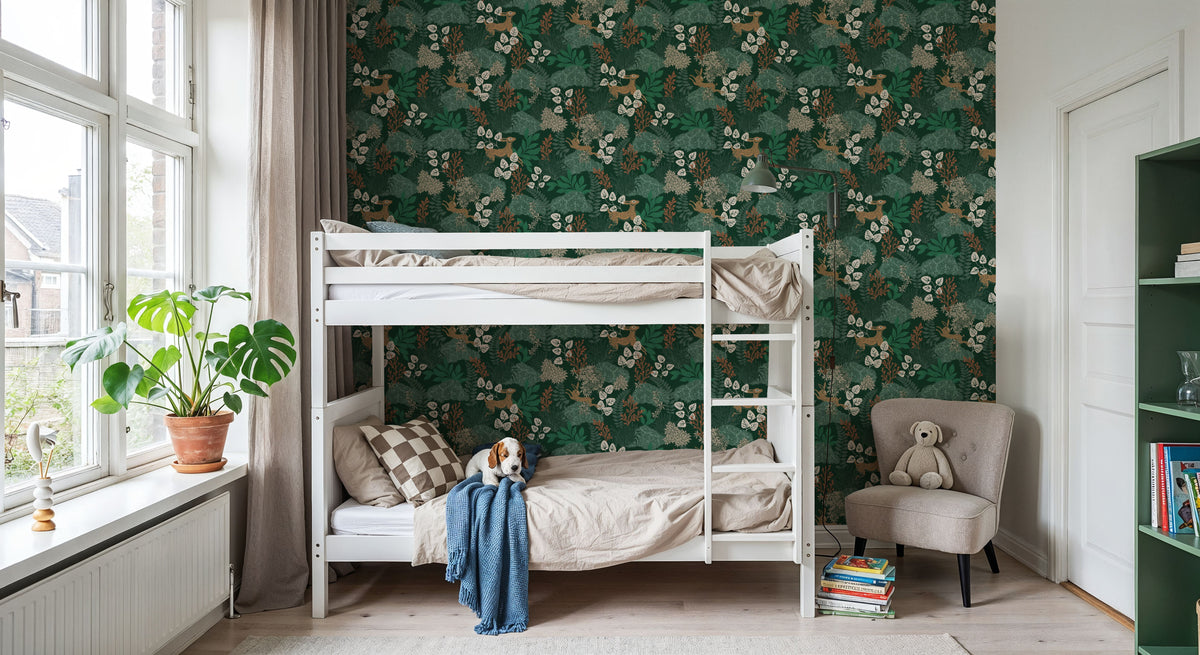 Wild and Free Pattern, Green Mural Wallpaper - room preview 05