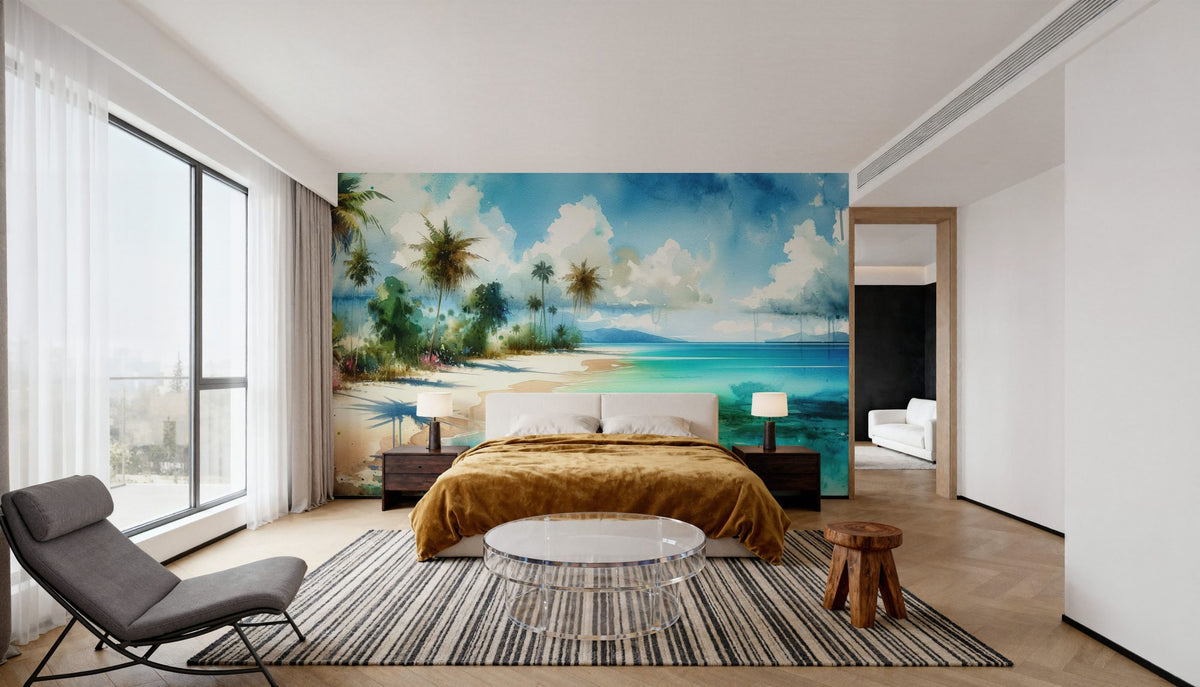 Exotic Tropical Sunny Paradise Beach Mural Wallpaper - room preview 05