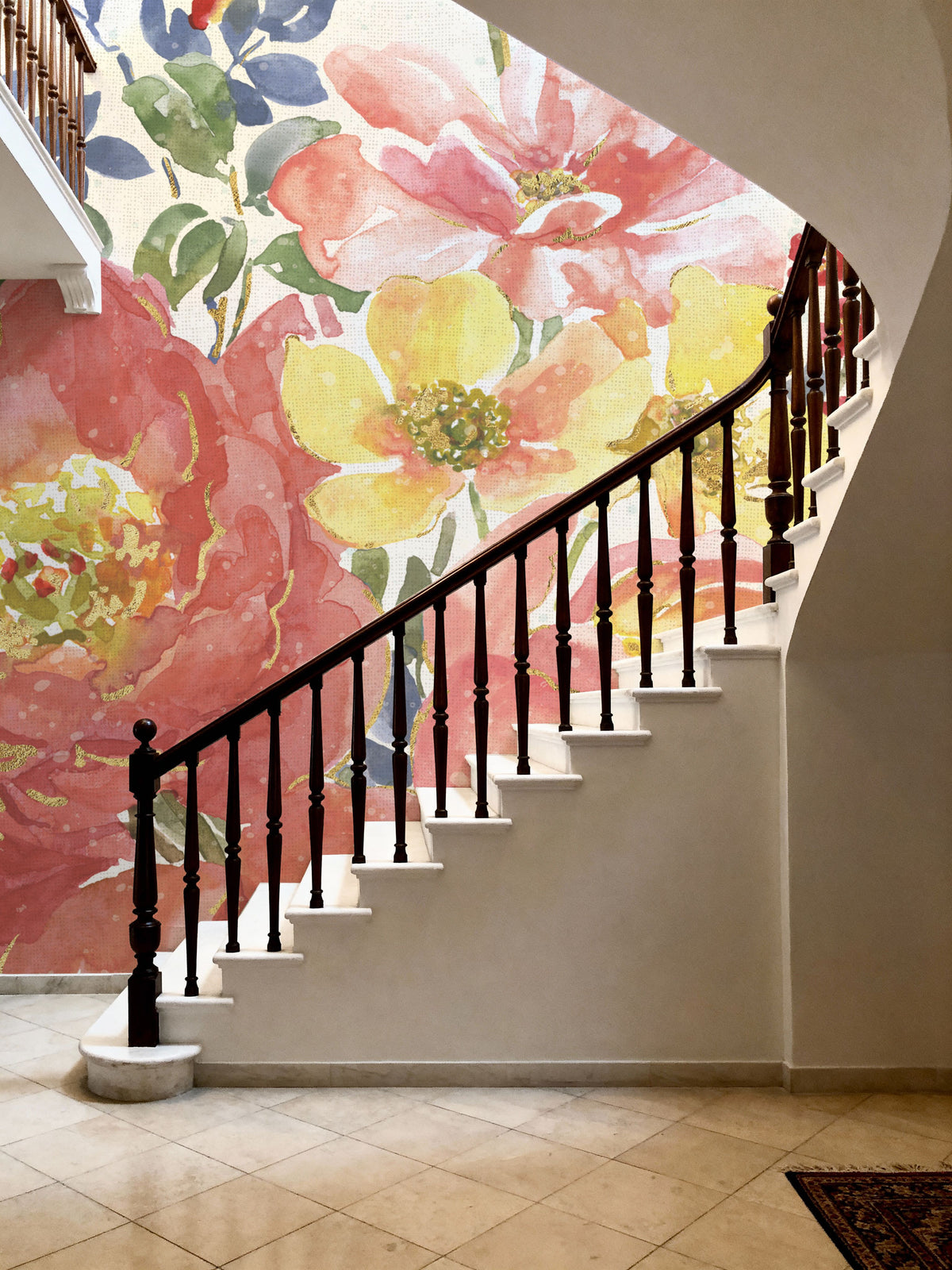 Floral Focus White Mural Wallpaper - room preview 05