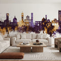 Lucca Italy Skyline Purple & Gold Mural Wallpaper - room preview 05