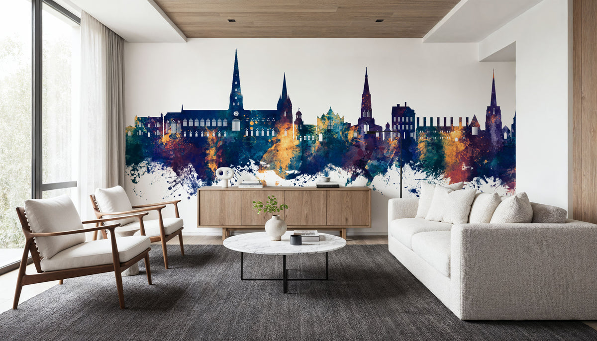 Lichfield England Skyline Blue & Bronze Mural Wallpaper - room preview 05