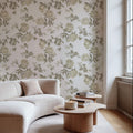 Peony Passion, Khaki on White Mural Wallpaper - room preview 05