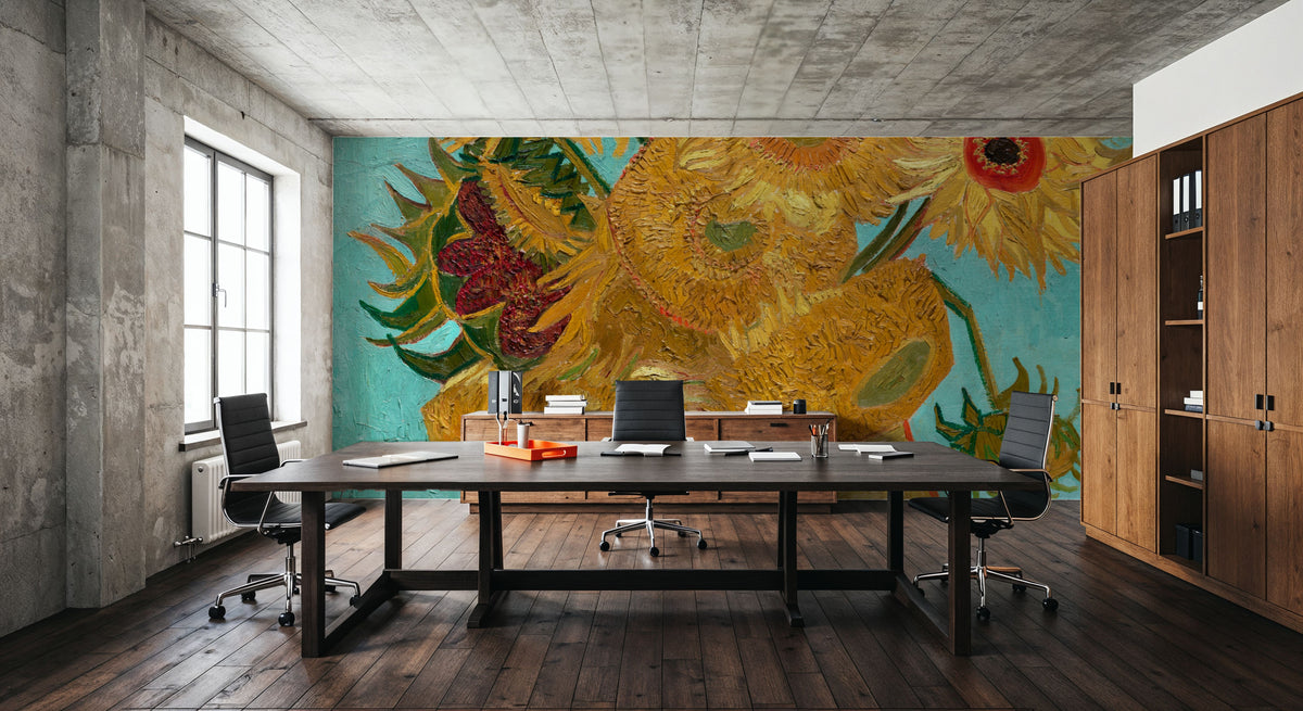 Vase with Twelve Sunflowers Mural Wallpaper - room preview 05