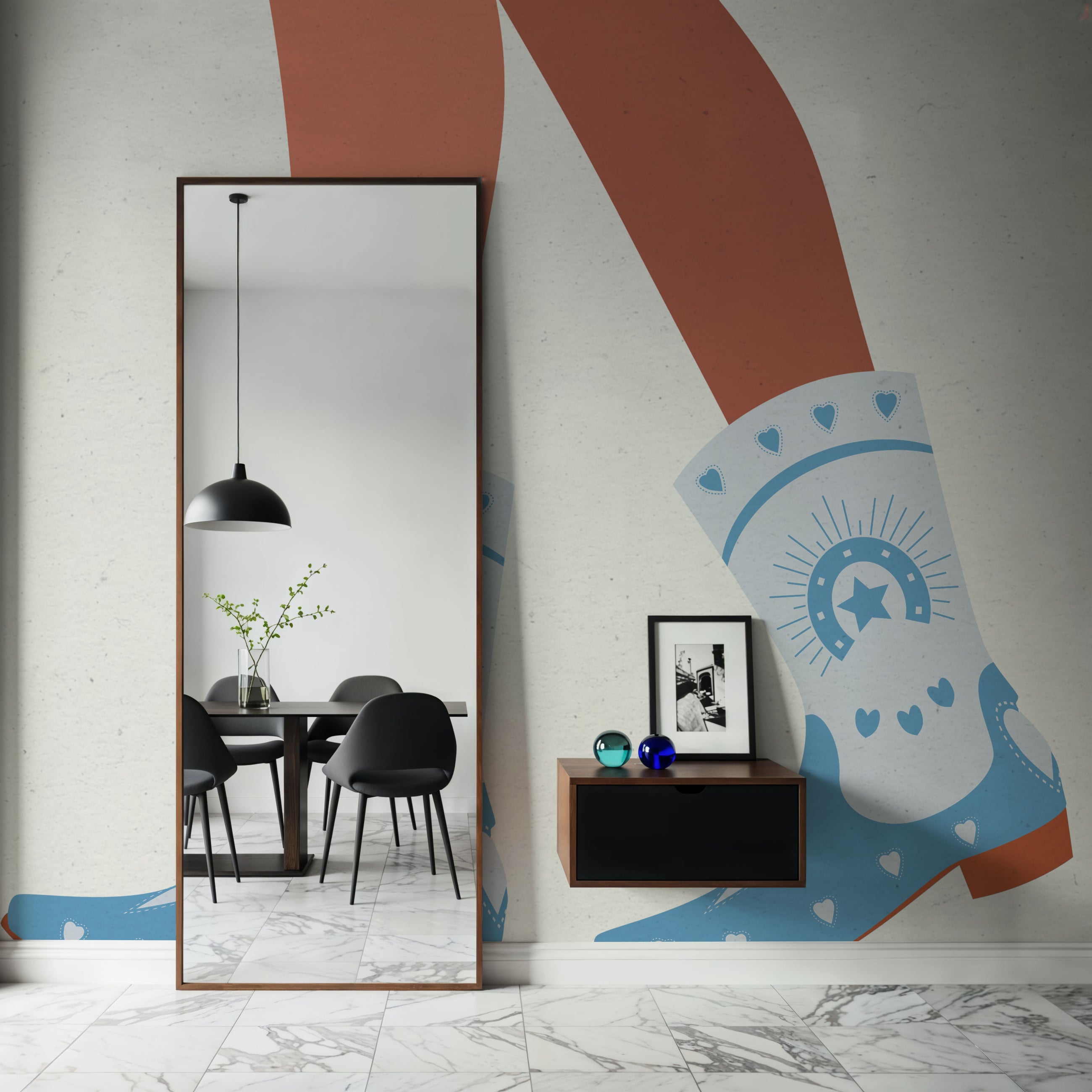 Cowgirly II Blue Mural Wallpaper
