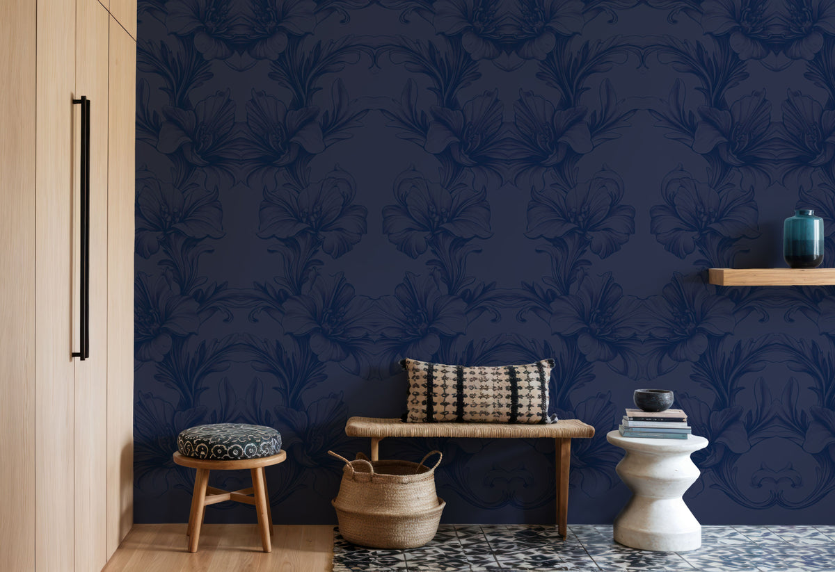 Flower Bridges Blue Mural Wallpaper - room preview 05