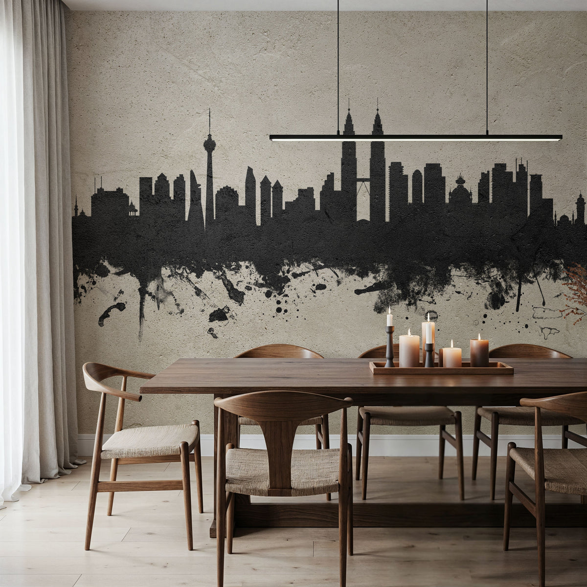 Kuala Lumpur Skyline Concrete Mural Wallpaper - room preview 05