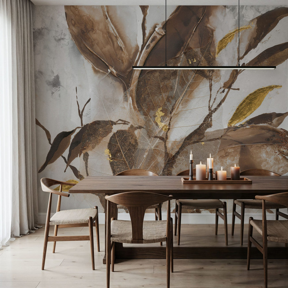 Gilded Leaf Collage I Mural Wallpaper - Warm Tone - room preview 05