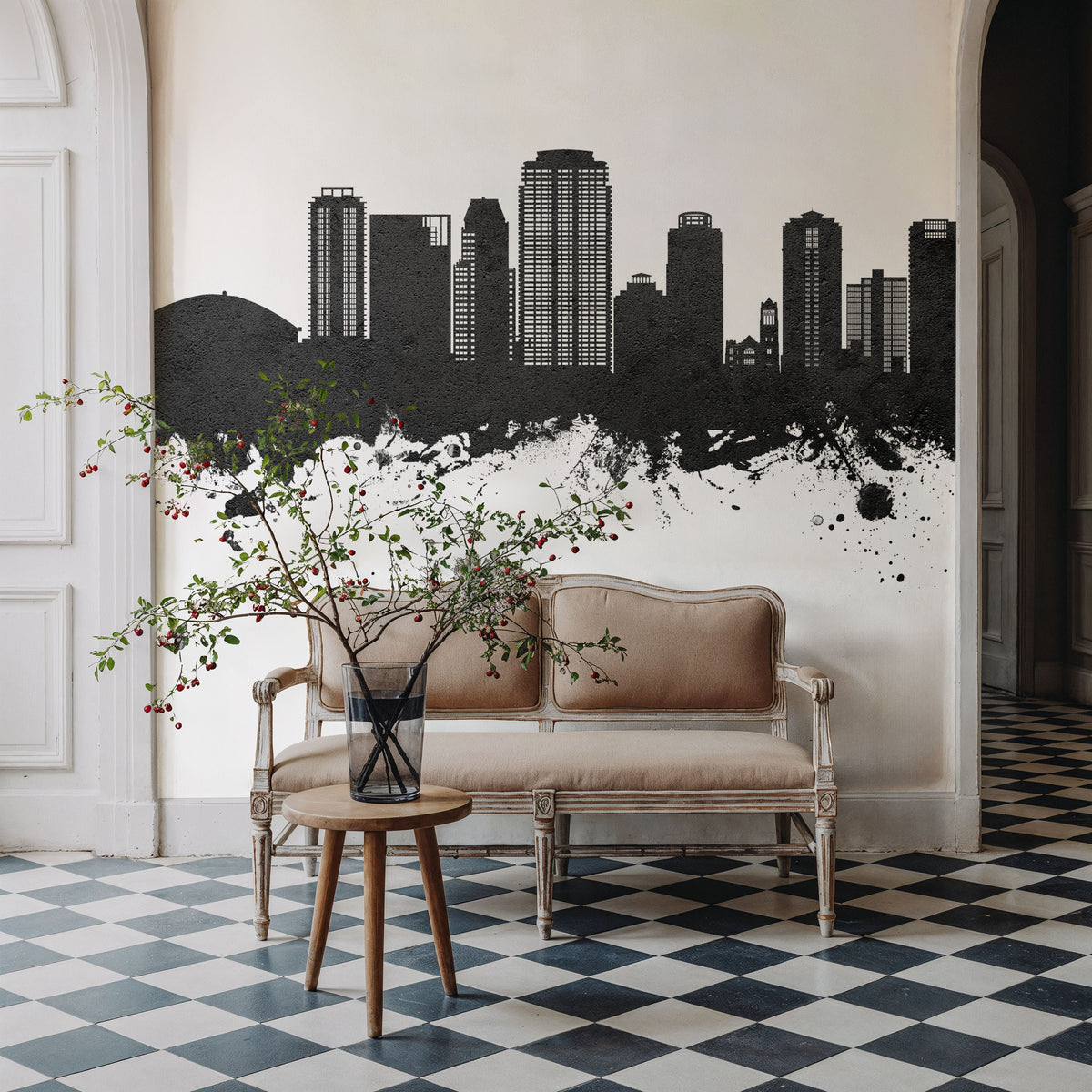 St Petersburg Florida Skyline Black & White Mural Wallpaper - room preview 05
