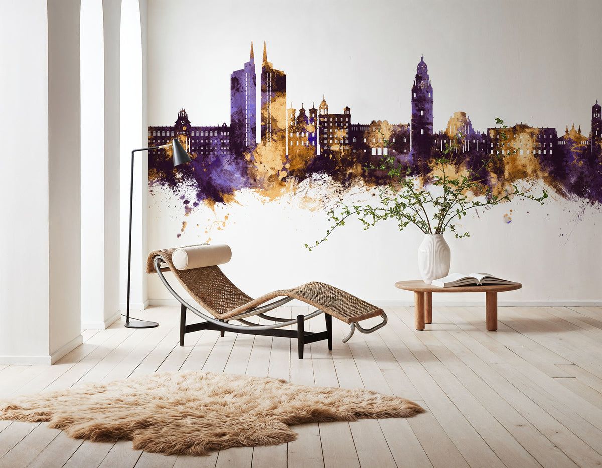 Murcia Spain Skyline Purple & Gold Mural Wallpaper - room preview 05