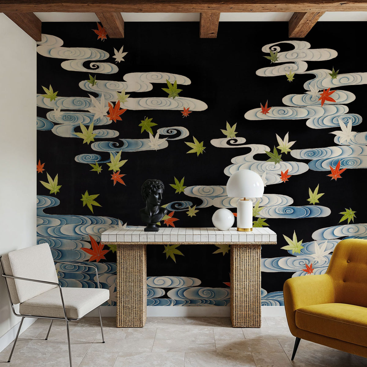 Maple Leaves in the Tatsuta River Mural Wallpaper - room preview 05