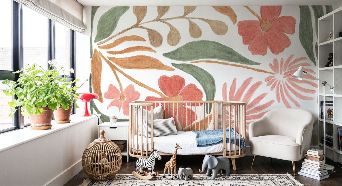 Floral Abstract II on White Mural Wallpaper - room preview 05