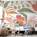 Floral Abstract II on White Mural Wallpaper - room preview 05