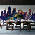 Kansas City Missouri Skyline Blue & Bronze Mural Wallpaper - room preview 05