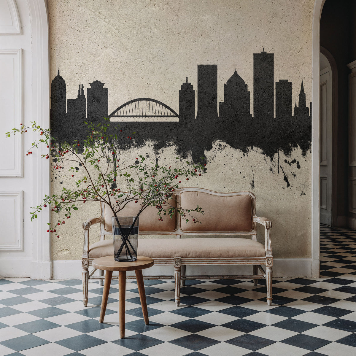 Rochester New York Skyline Concrete Mural Wallpaper - room preview 05