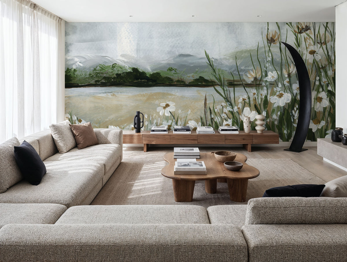 Wildflowers Among the Landscape Mural Wallpaper - room preview 05