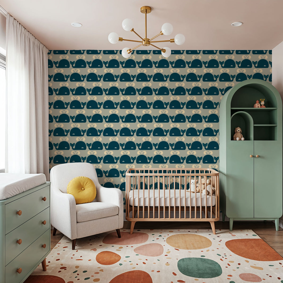 Wandering Whales, Teal Mural Wallpaper - room preview 05