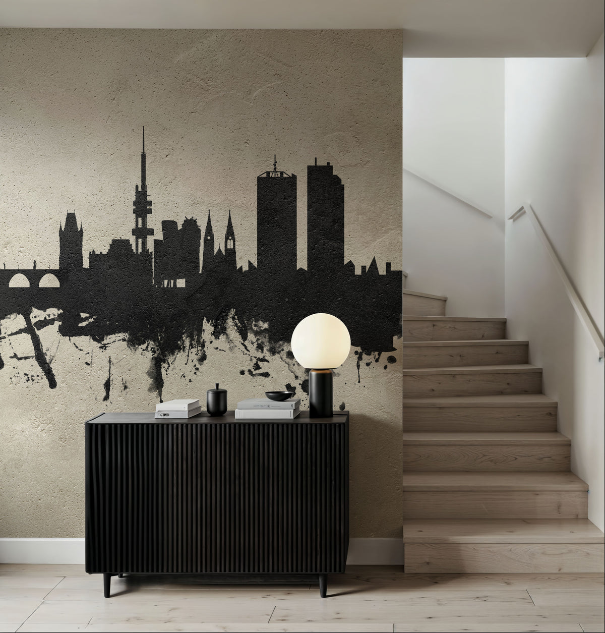 Prague (Praha) Czech Republic Skyline Concrete Mural Wallpaper - room preview 05