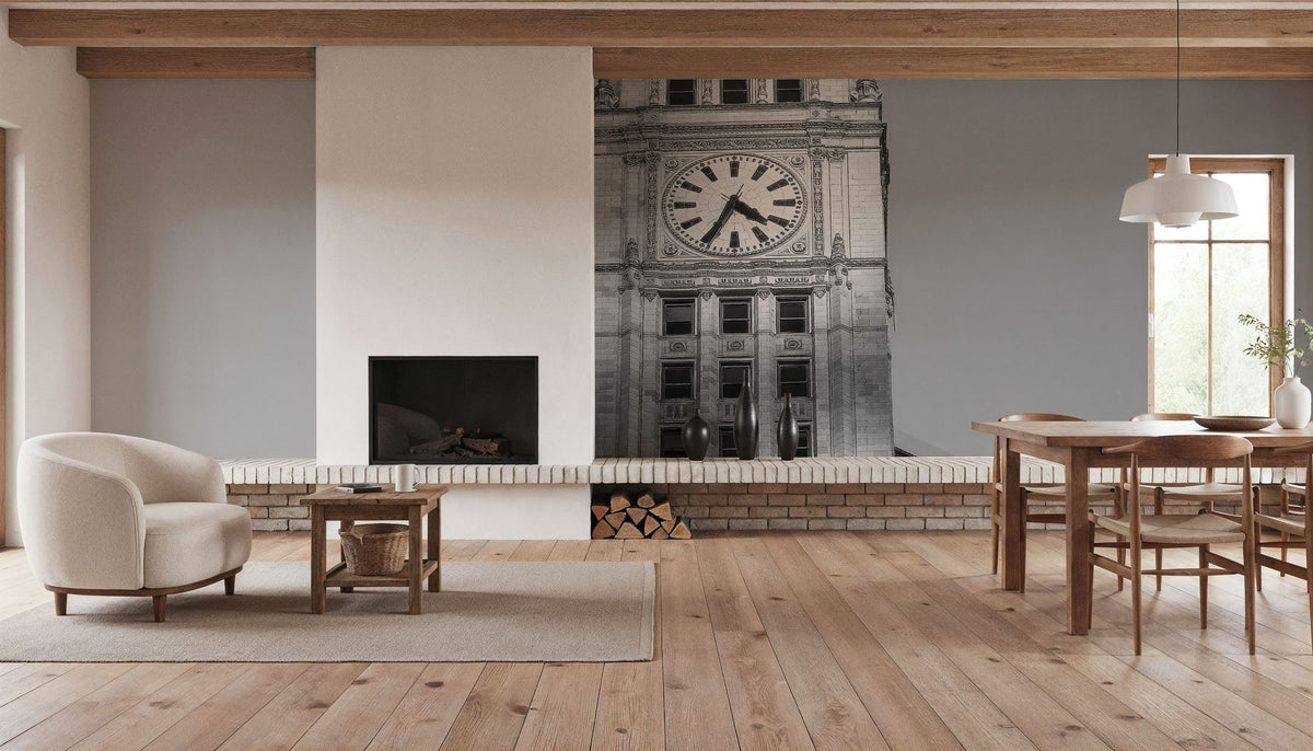 Chicago River Walk BW Mural Wallpaper - room preview 05