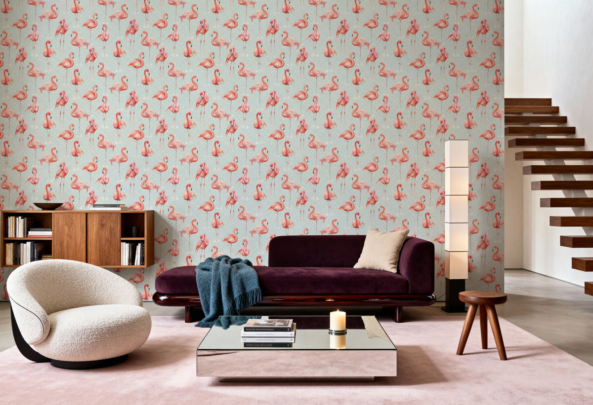 Flamingo Goals Blue Mural Wallpaper - room preview 05