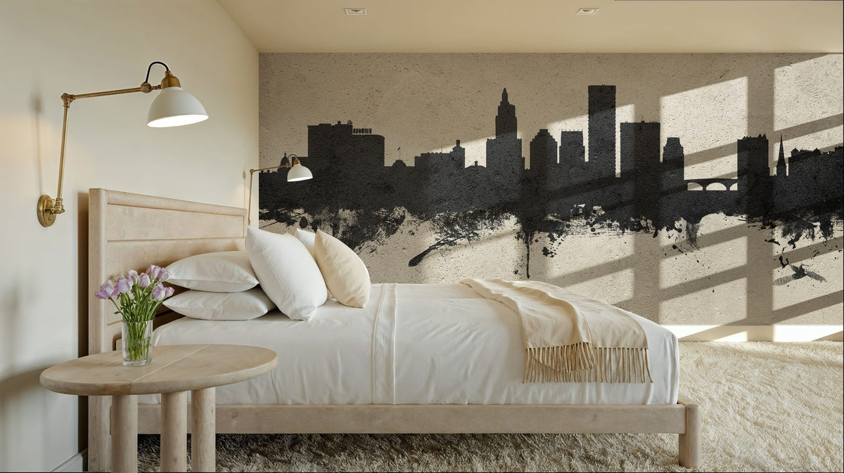 Providence Rhode Island Skyline Concrete Mural Wallpaper - room preview 05