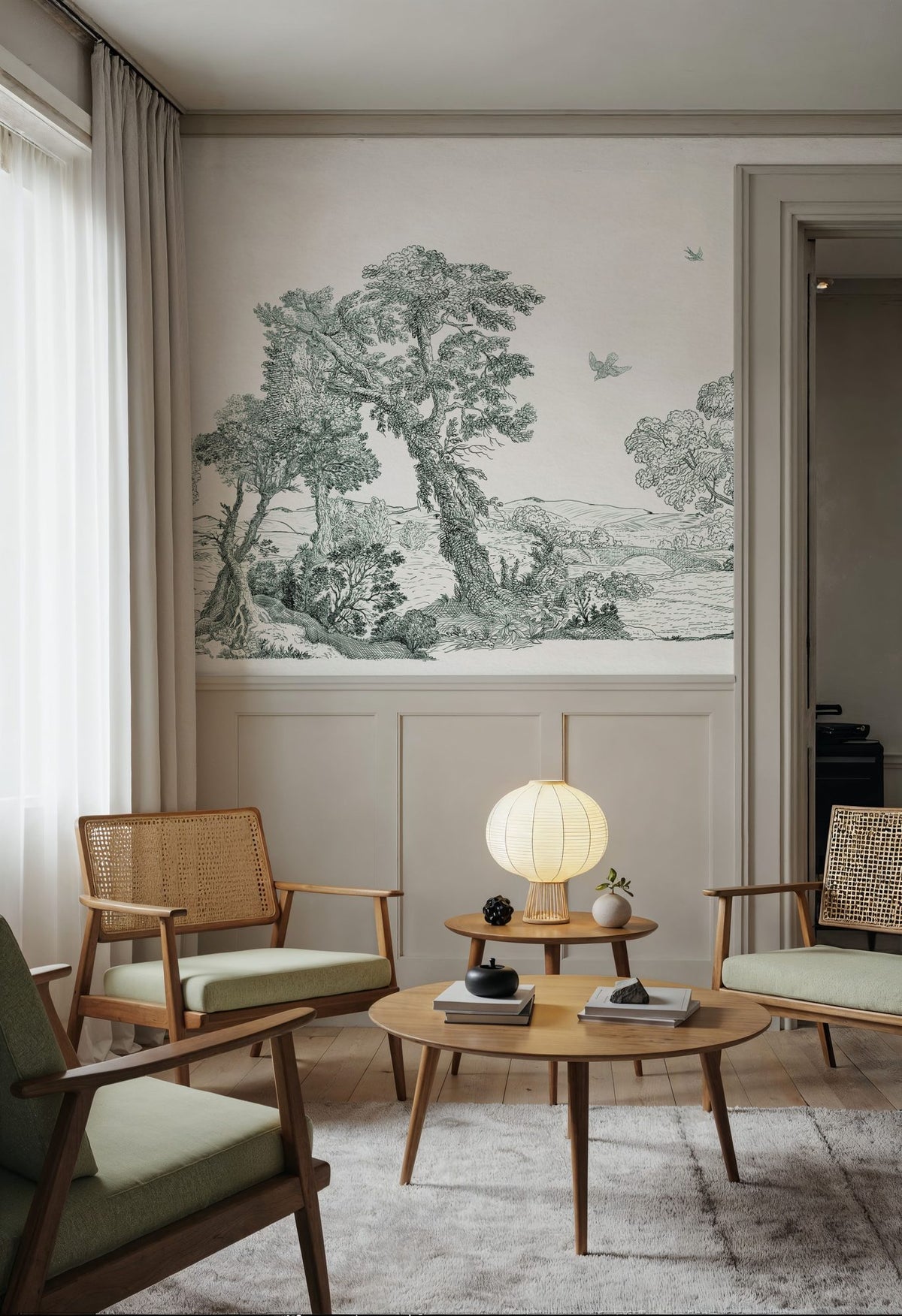French Landscape, Forest Green Mural Wallpaper - room preview 05