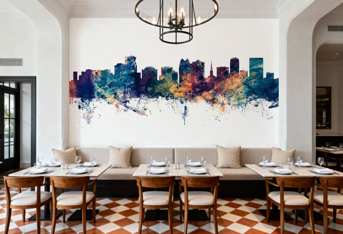Orlando Florida Skyline Blue & Bronze Mural Wallpaper - room preview 05