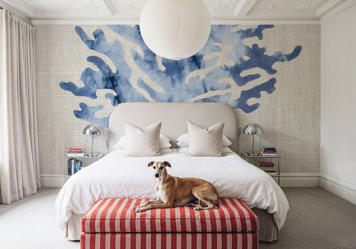 Shibori Coral III on Linen Mural Wallpaper - room preview 05
