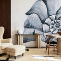Coastal Harp Shell Navy Mural Wallpaper - room preview 05