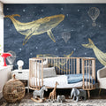 Whales in the Sky with Balloons, Washed Mural Wallpaper - room preview 05