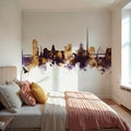 Dublin Ireland Skyline Purple & Gold Mural Wallpaper - room preview 05