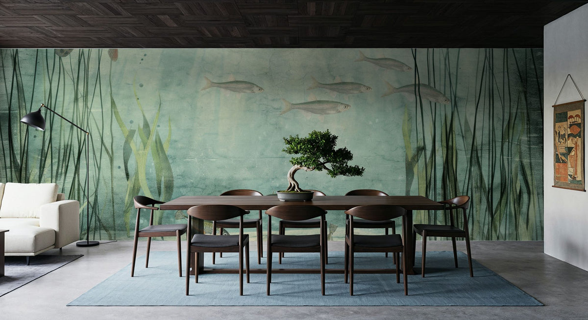 Lake Underwater Life with Pike, Light Mural Wallpaper - room preview 05