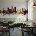 Jacksonville Florida Skyline Purple & Gold Mural Wallpaper - room preview 05