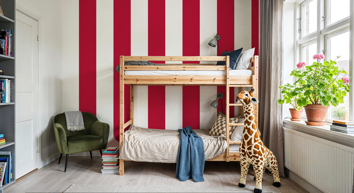 Scalloped Circus Stripes, Red Mural Wallpaper - room preview 05