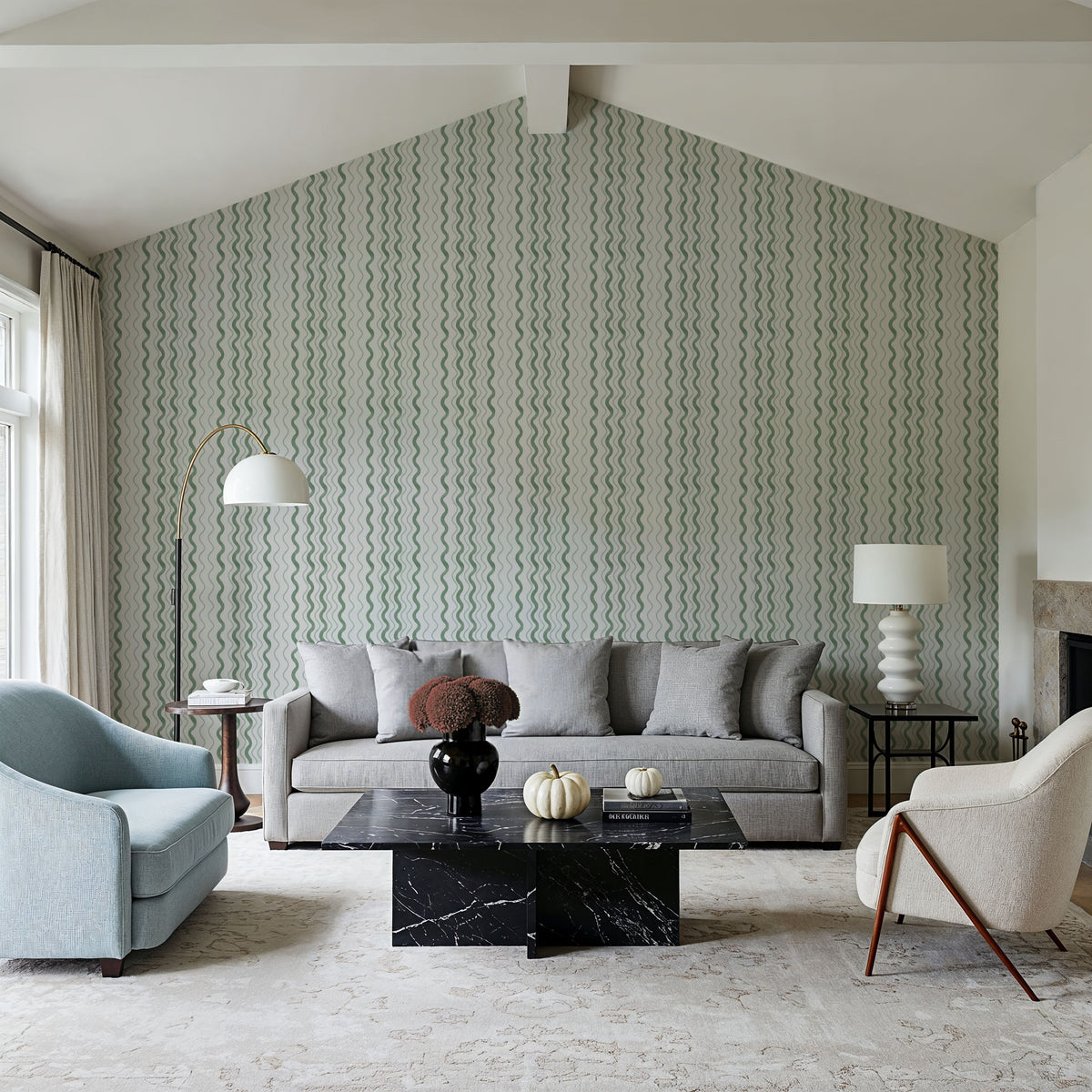 Wavy Stripes, Green Mural Wallpaper - room preview 05