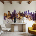 Vancouver Canada Skyline Purple & Gold Mural Wallpaper - room preview 05