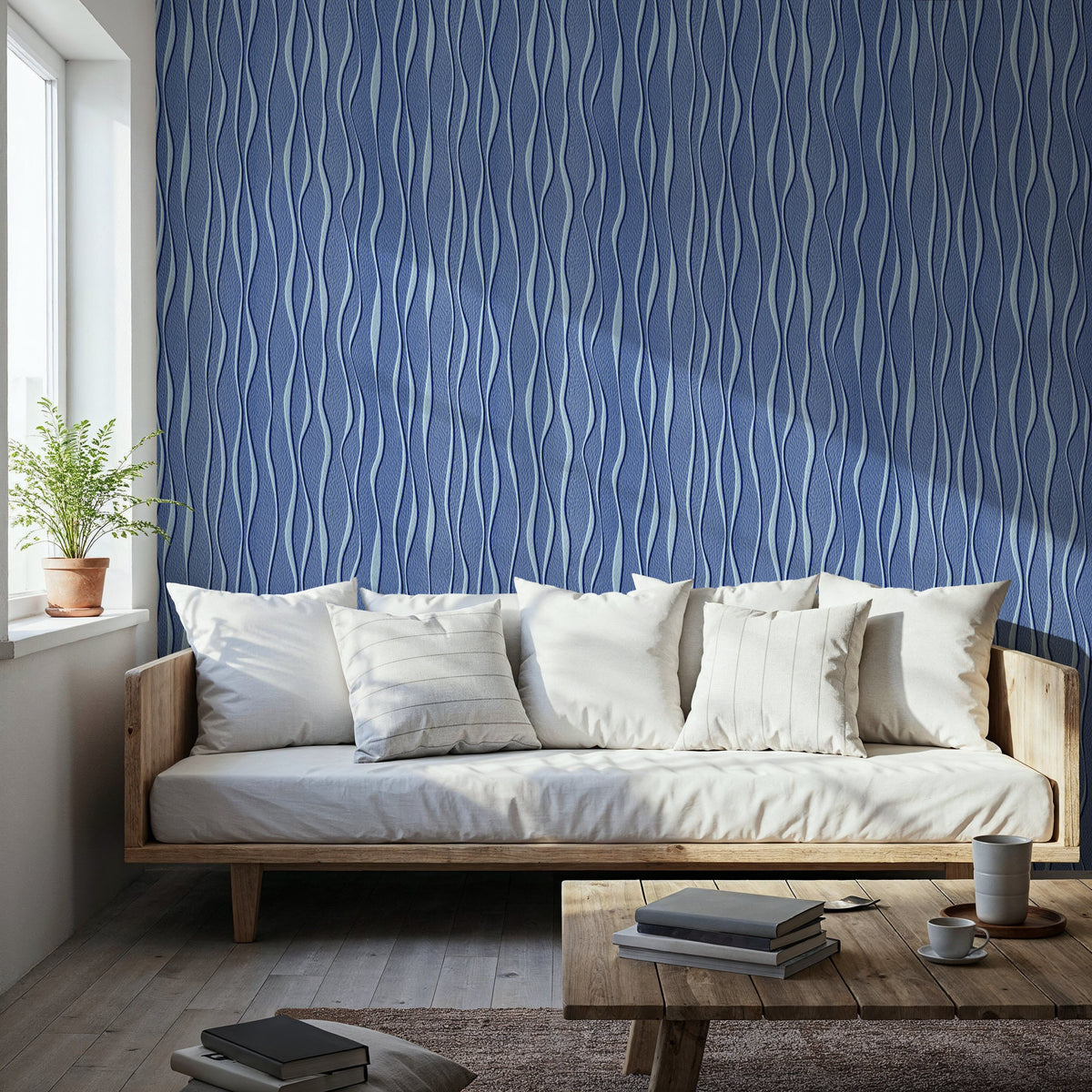 Swaying Lines, Indigo Mural Wallpaper - room preview 05